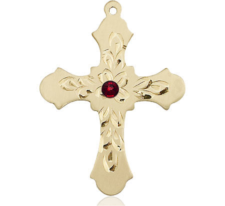 14kt Gold Filled Cross Medal with a 3mm Garnet Swarovski stone