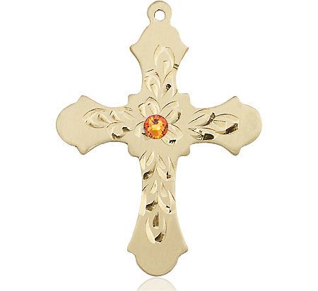 14kt Gold Filled Cross Medal with a 3mm Topaz Swarovski stone