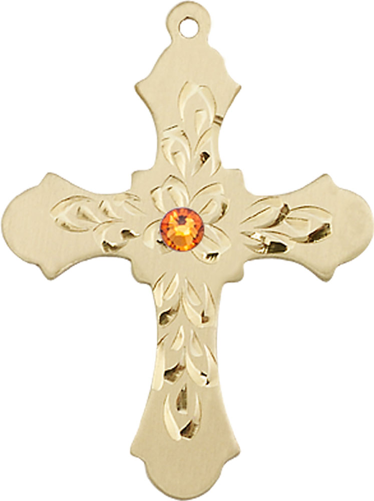 14kt Gold Filled Cross Medal with a 3mm Topaz Swarovski stone