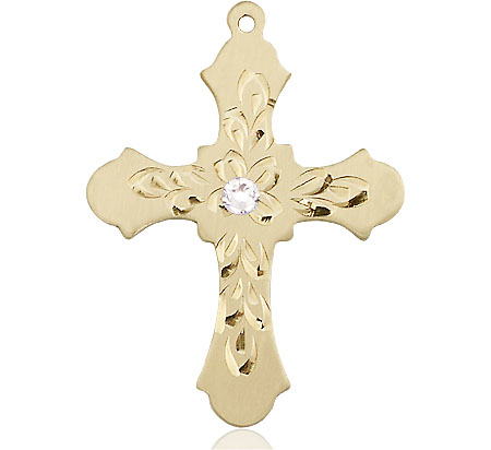 14kt Gold Filled Cross Medal with a 3mm Crystal Swarovski stone