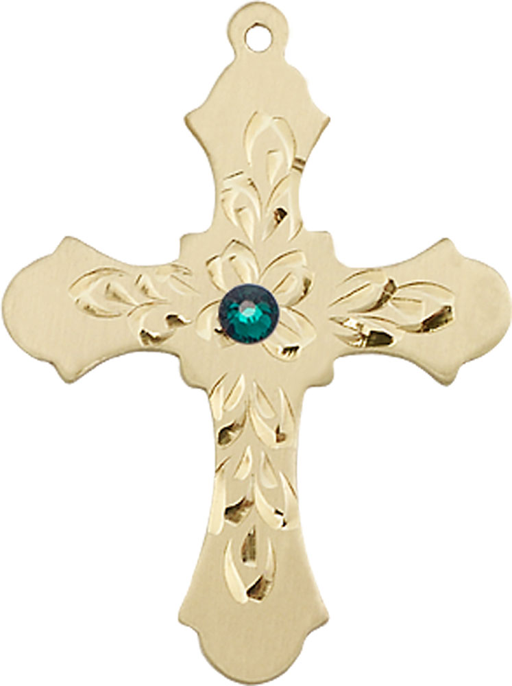 14kt Gold Filled Cross Medal with a 3mm Emerald Swarovski stone