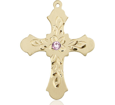 14kt Gold Filled Cross Medal with a 3mm Light Amethyst Swarovski stone