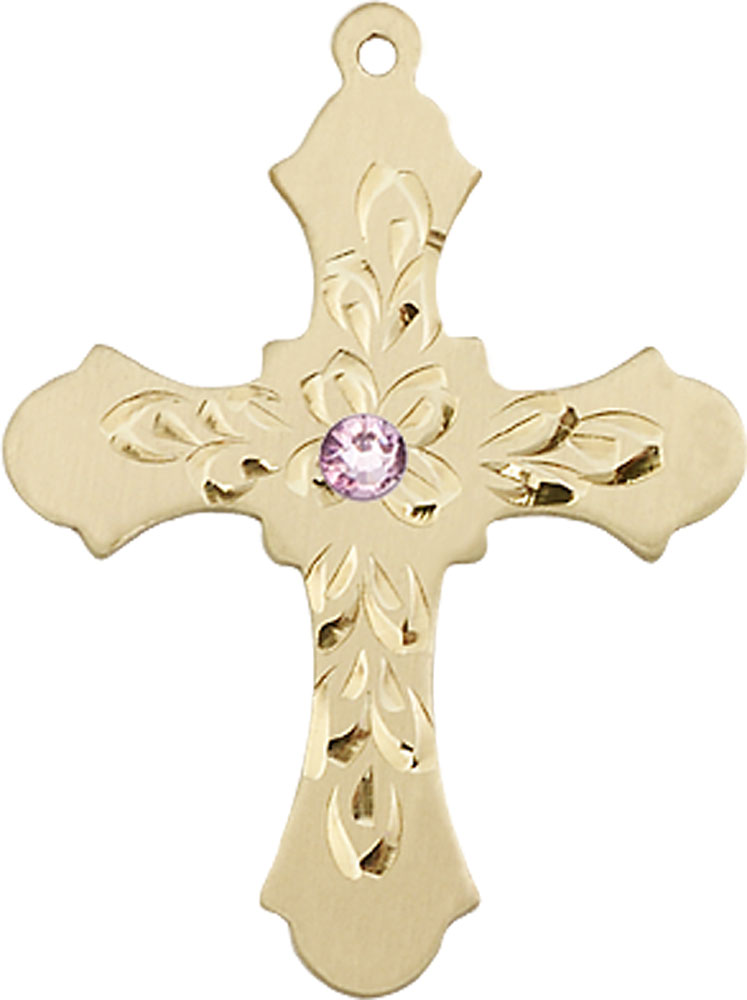 14kt Gold Filled Cross Medal with a 3mm Light Amethyst Swarovski stone
