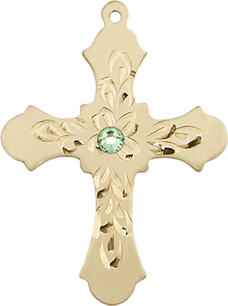 14kt Gold Filled Cross Medal with a 3mm Peridot Swarovski stone