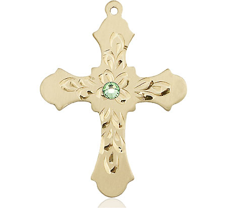 14kt Gold Filled Cross Medal with a 3mm Peridot Swarovski stone