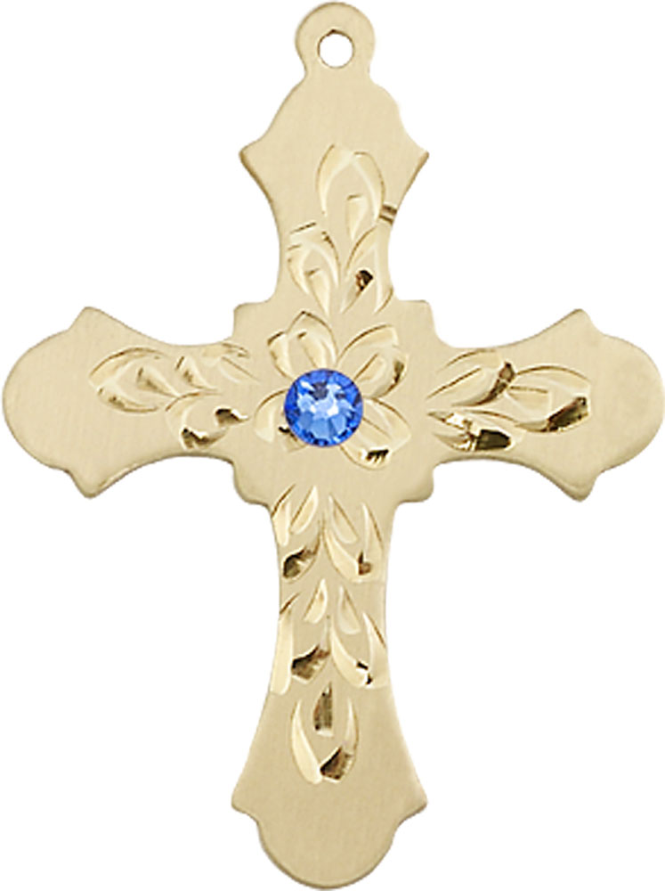 14kt Gold Filled Cross Medal with a 3mm Sapphire Swarovski stone