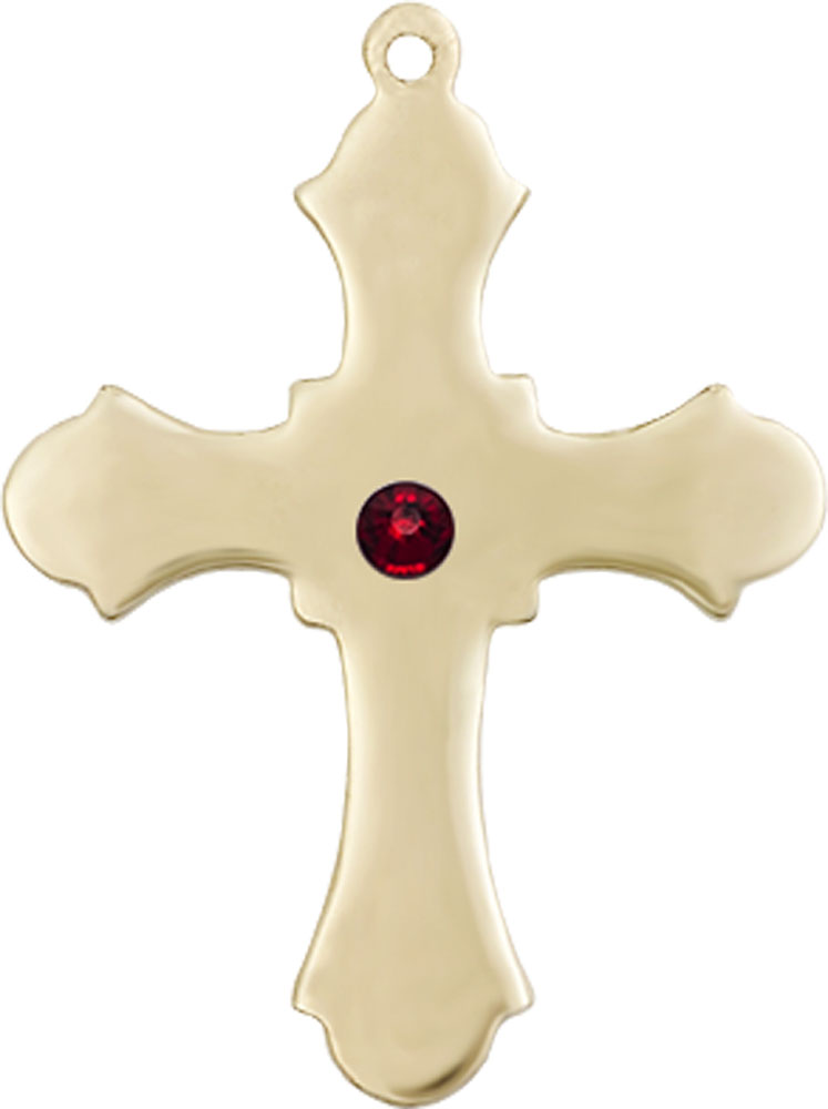 14kt Gold Cross Medal with a 3mm Garnet Swarovski stone