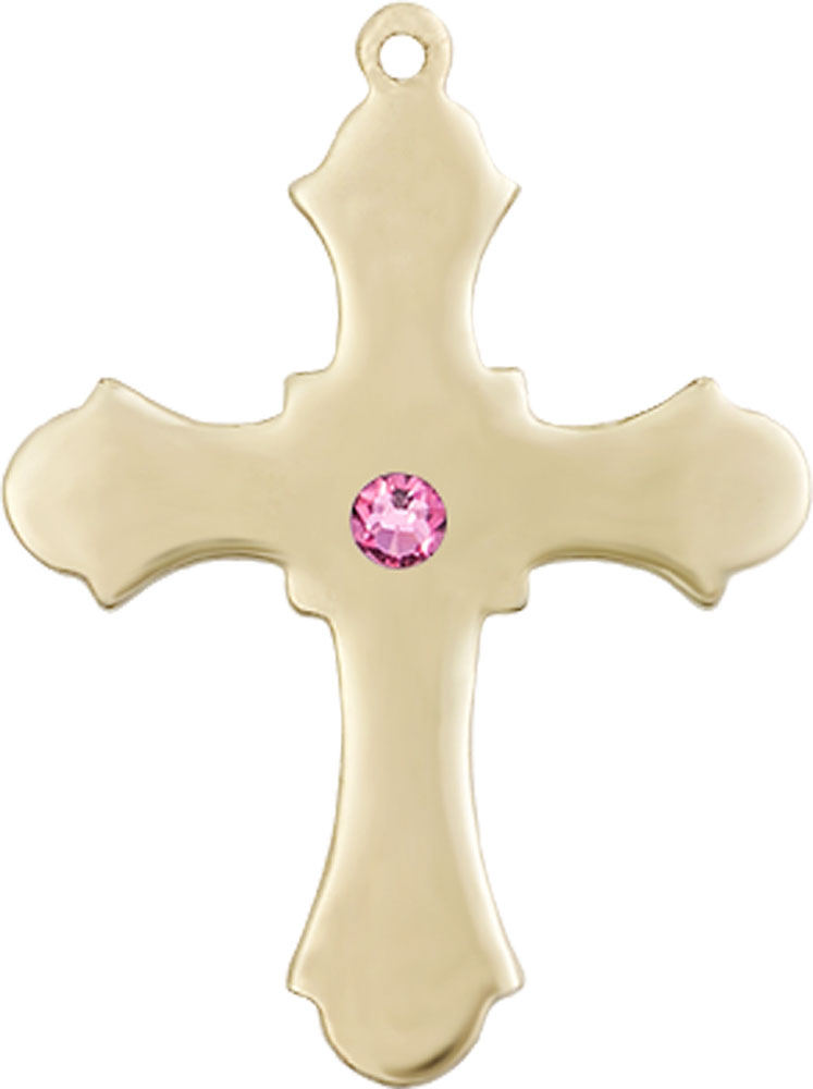14kt Gold Cross Medal with a 3mm Rose Swarovski stone