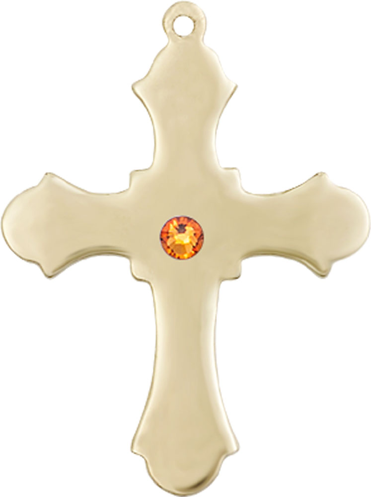 14kt Gold Cross Medal with a 3mm Topaz Swarovski stone