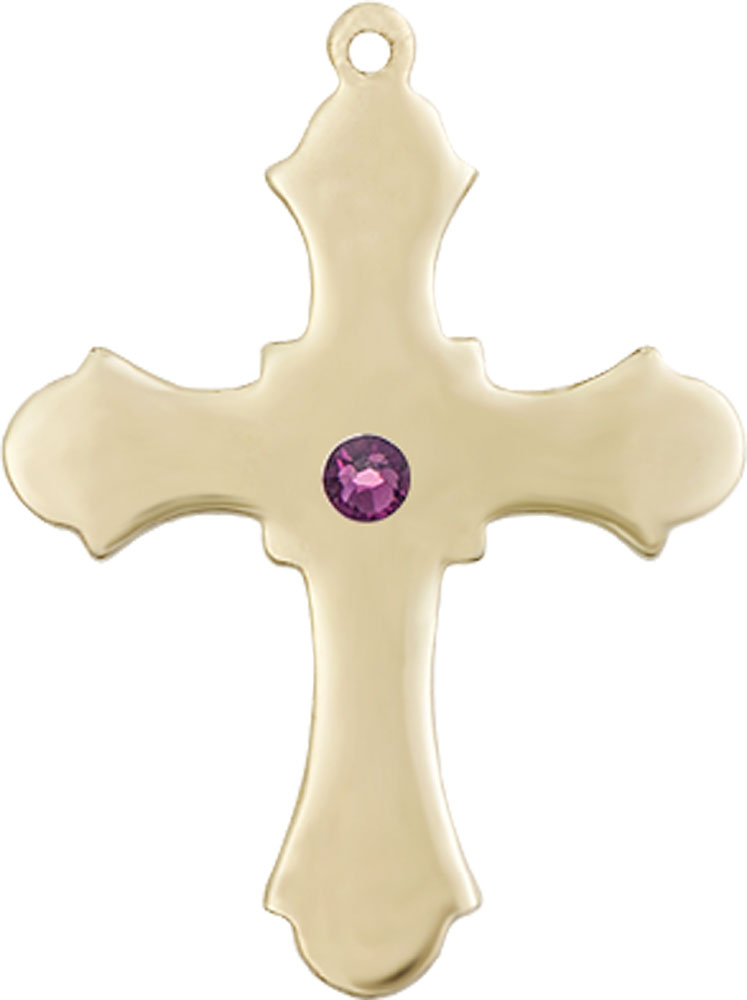 14kt Gold Cross Medal with a 3mm Amethyst Swarovski stone