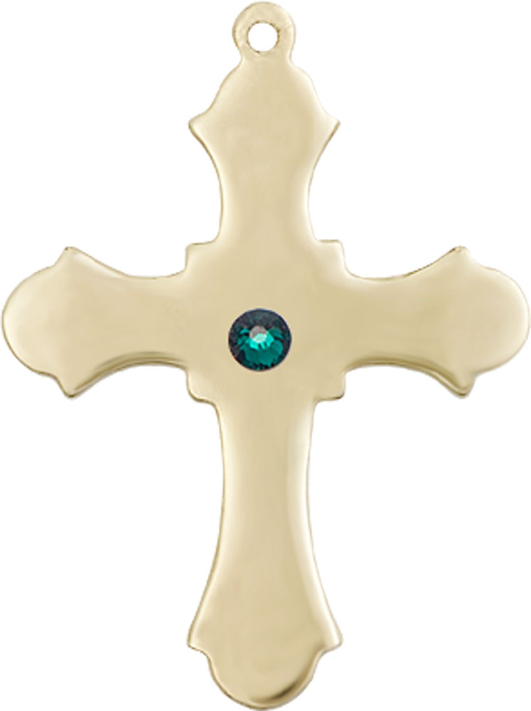 14kt Gold Cross Medal with a 3mm Emerald Swarovski stone