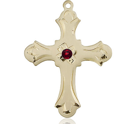 14kt Gold Cross Medal with a 3mm Garnet Swarovski stone