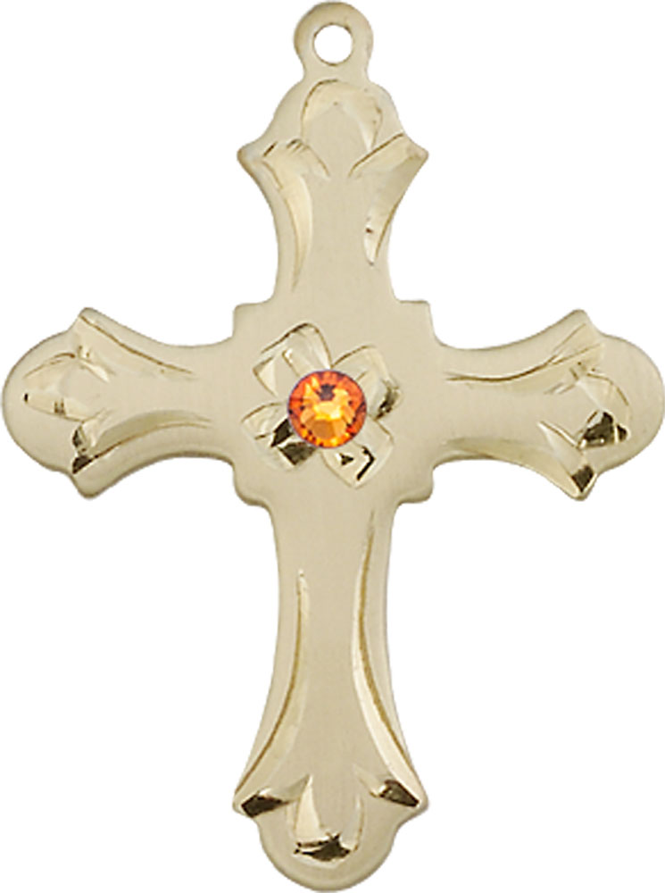 14kt Gold Cross Medal with a 3mm Topaz Swarovski stone