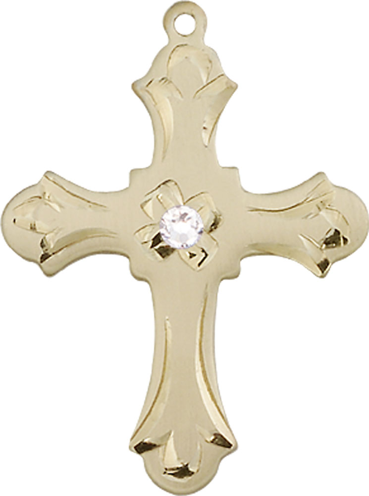 14kt Gold Cross Medal with a 3mm Crystal Swarovski stone