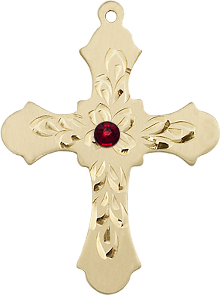 14kt Gold Cross Medal with a 3mm Garnet Swarovski stone
