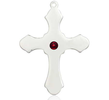 Sterling Silver Cross Medal with a 3mm Garnet Swarovski stone