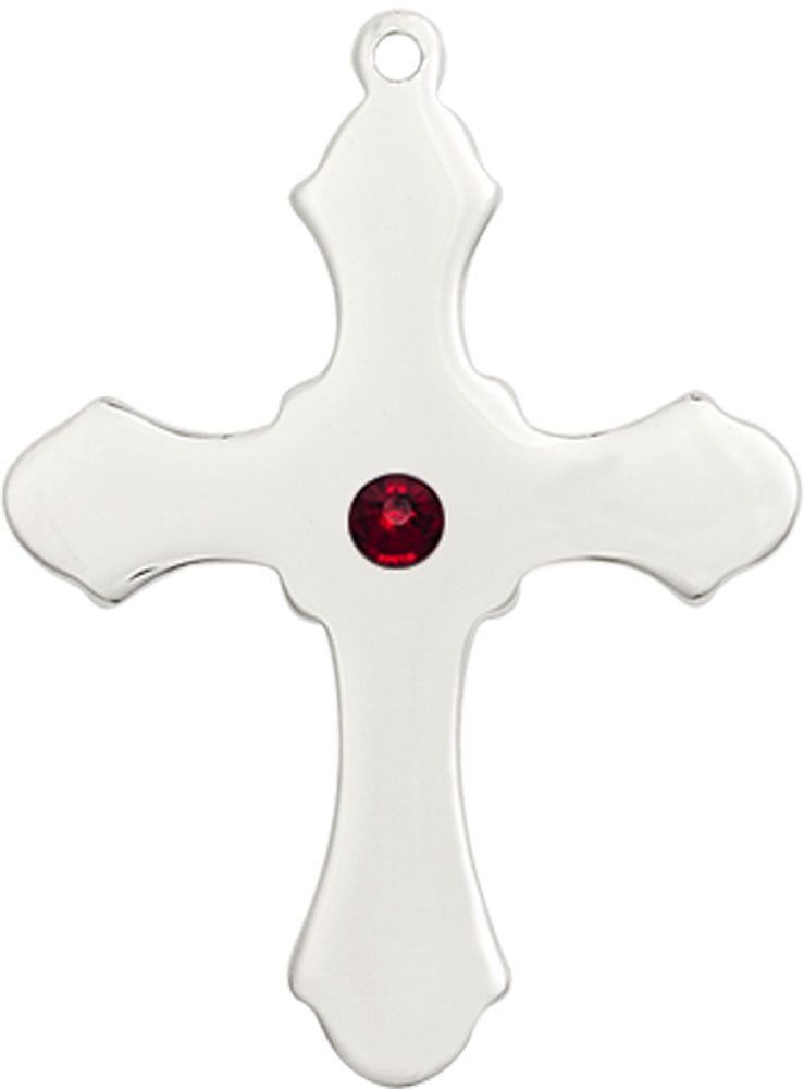 Sterling Silver Cross Medal with a 3mm Garnet Swarovski stone