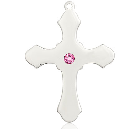 Sterling Silver Cross Medal with a 3mm Rose Swarovski stone