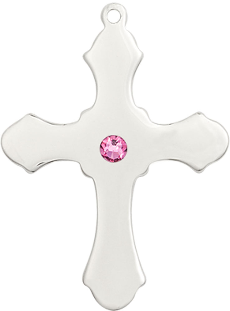 Sterling Silver Cross Medal with a 3mm Rose Swarovski stone