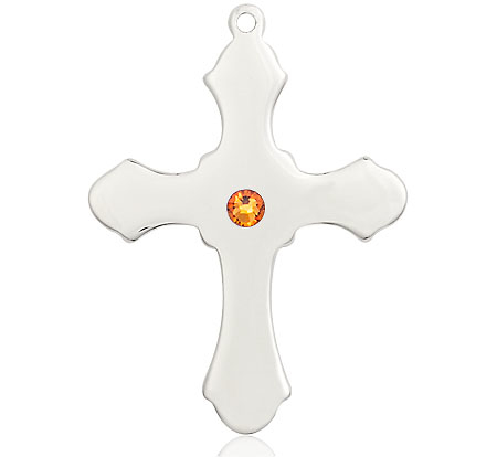 Sterling Silver Cross Medal with a 3mm Topaz Swarovski stone