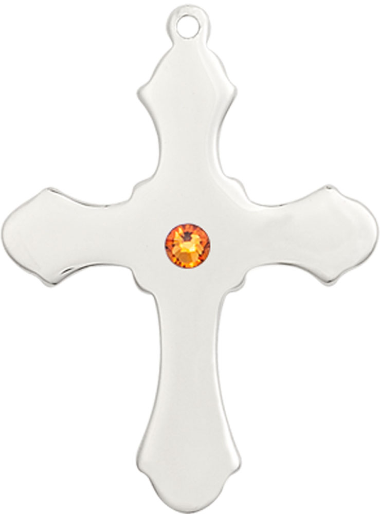 Sterling Silver Cross Medal with a 3mm Topaz Swarovski stone