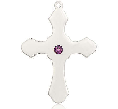 Sterling Silver Cross Medal with a 3mm Amethyst Swarovski stone