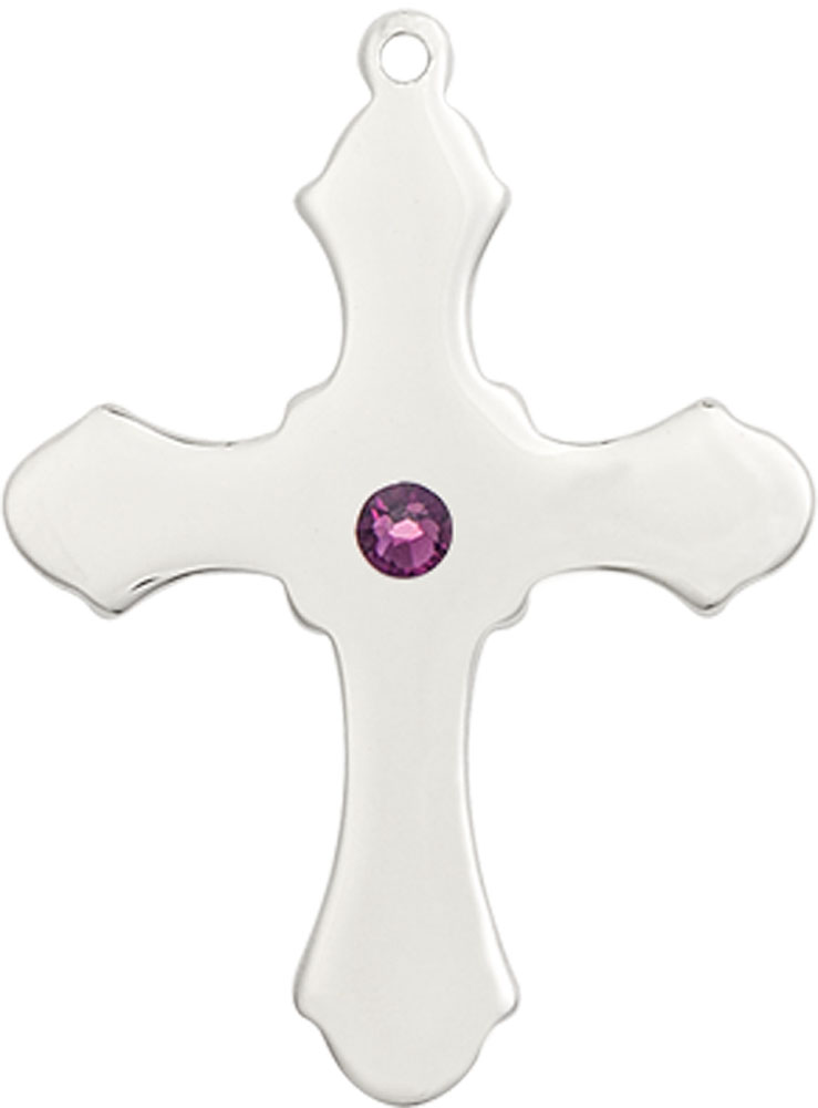 Sterling Silver Cross Medal with a 3mm Amethyst Swarovski stone