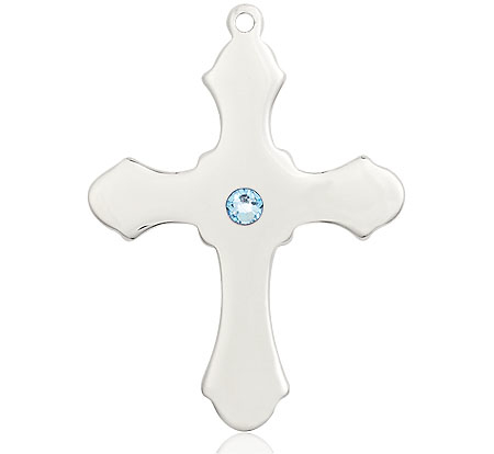 Sterling Silver Cross Medal with a 3mm Aqua Swarovski stone