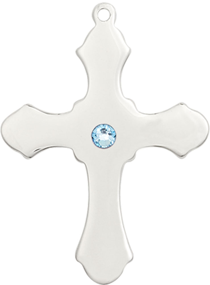 Sterling Silver Cross Medal with a 3mm Aqua Swarovski stone