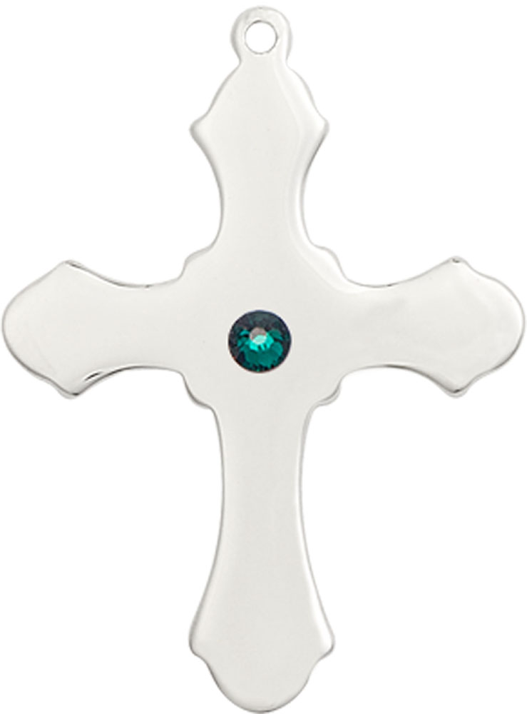 Sterling Silver Cross Medal with a 3mm Emerald Swarovski stone