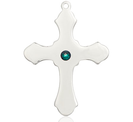 Sterling Silver Cross Medal with a 3mm Emerald Swarovski stone