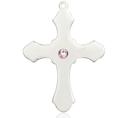 Sterling Silver Cross Medal with a 3mm Light Amethyst Swarovski stone