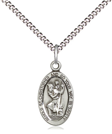 Sterling Silver Saint Christopher Pendant on a 18 inch Light Rhodium Light Curb chain