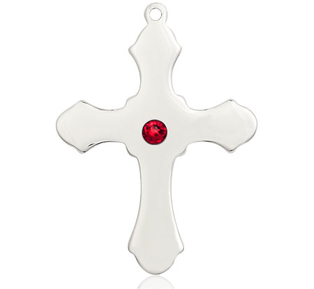 Sterling Silver Cross Medal with a 3mm Ruby Swarovski stone