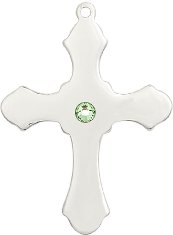 Sterling Silver Cross Medal with a 3mm Peridot Swarovski stone