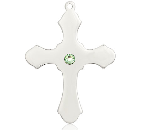 Sterling Silver Cross Medal with a 3mm Peridot Swarovski stone