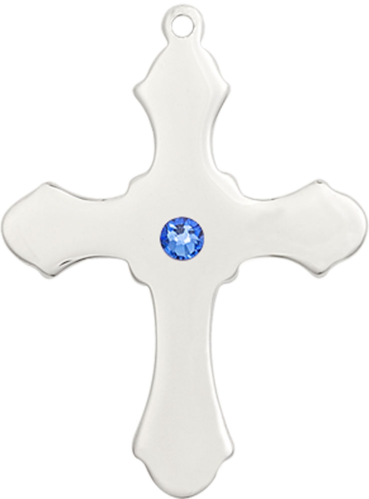 Sterling Silver Cross Medal with a 3mm Sapphire Swarovski stone