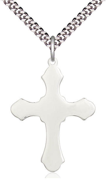 Sterling Silver Cross Pendant on a 24 inch Light Rhodium Heavy Curb chain