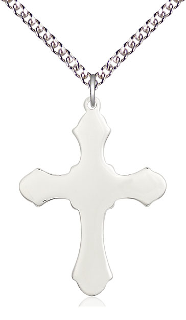 Sterling Silver Cross Pendant on a 24 inch Sterling Silver Heavy Curb chain