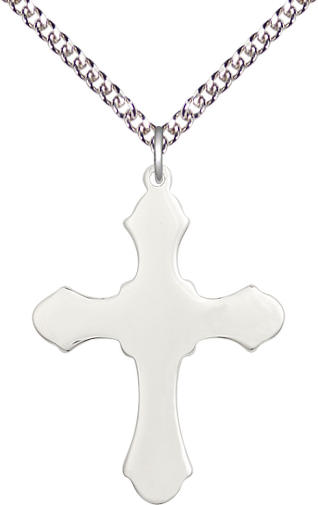 Sterling Silver Cross Pendant on a 24 inch Sterling Silver Heavy Curb chain