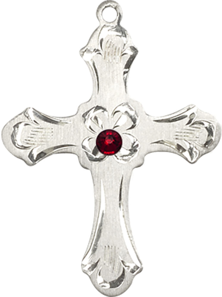 Sterling Silver Cross Medal with a 3mm Garnet Swarovski stone