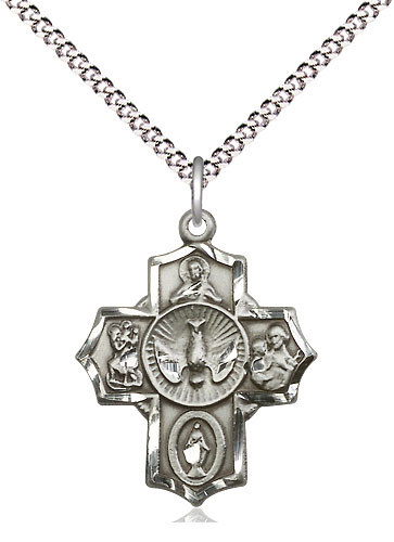 Sterling Silver 5-Way Pendant on a 18 inch Light Rhodium Light Curb chain