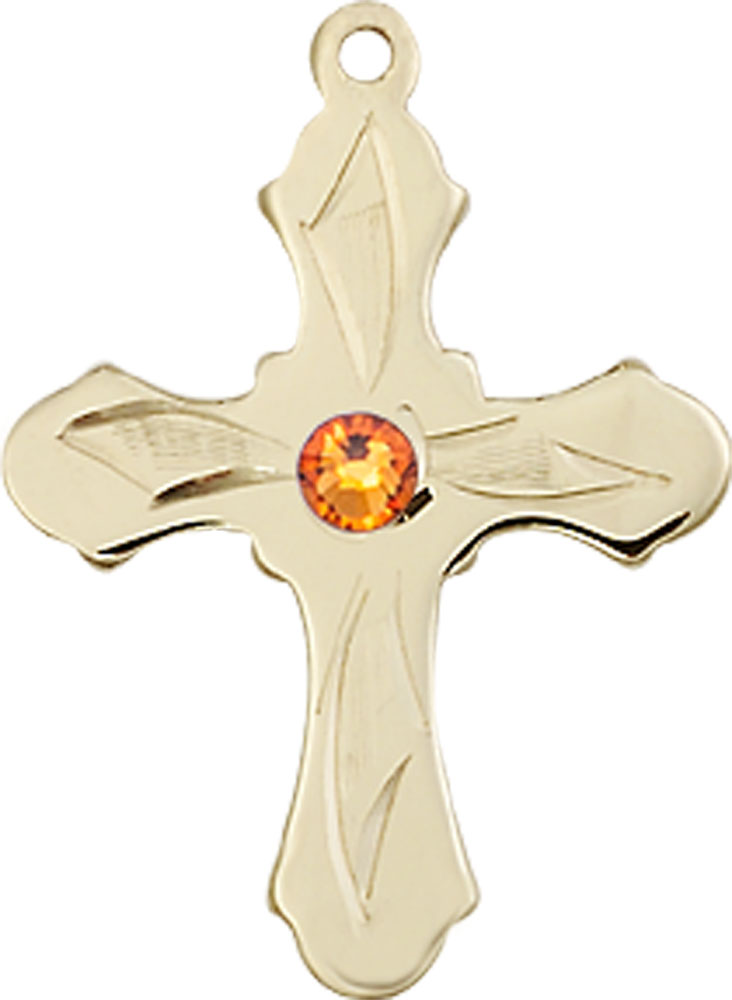 14kt Gold Cross Medal with a 3mm Topaz Swarovski stone