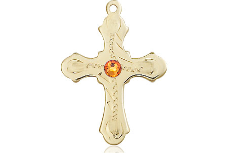 14kt Gold Cross Medal with a 3mm Topaz Swarovski stone