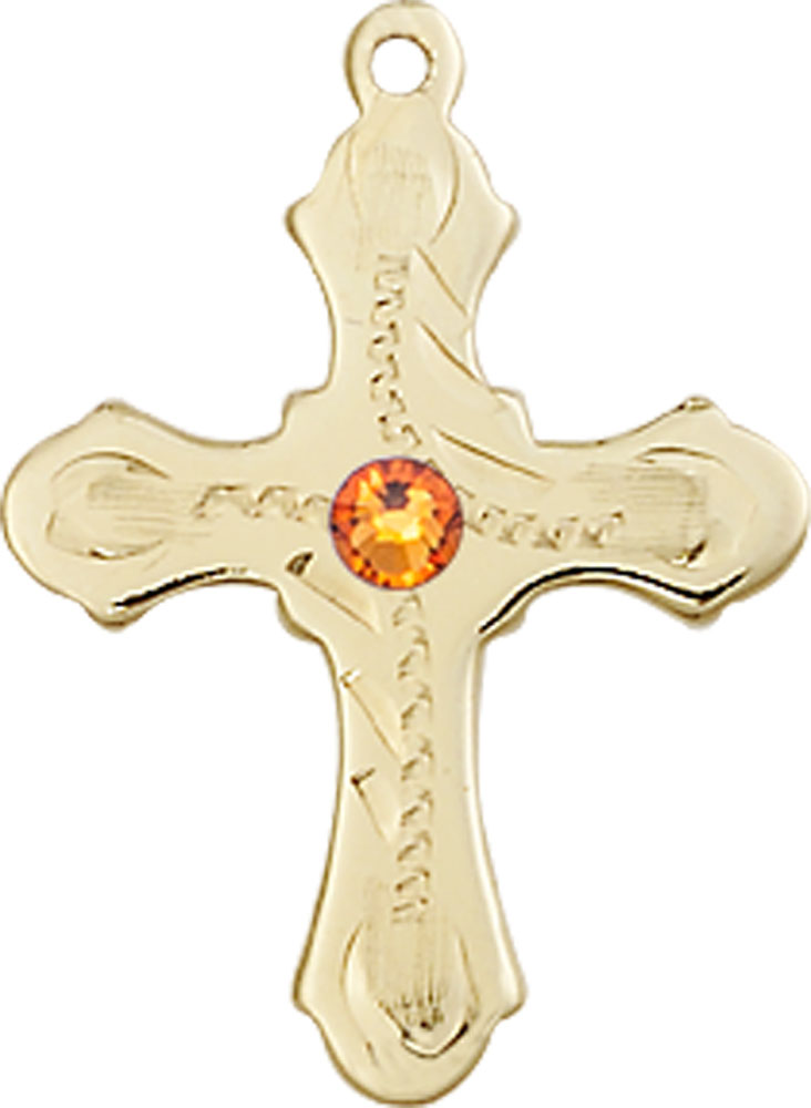 14kt Gold Cross Medal with a 3mm Topaz Swarovski stone