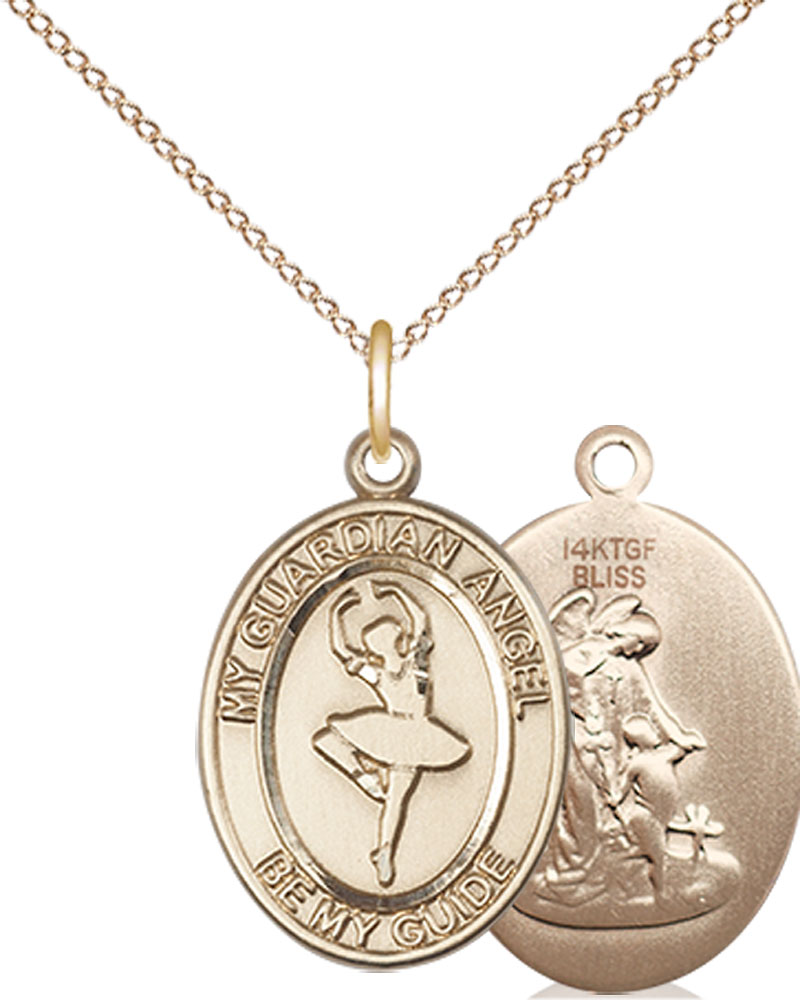 14kt Gold Filled Guardian Angel Dance Pendant on a 18 inch Gold Filled Light Curb chain