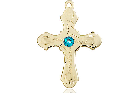 14kt Gold Cross Medal with a 3mm Zircon Swarovski stone