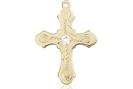 14kt Gold Cross Medal with a 3mm Crystal Swarovski stone