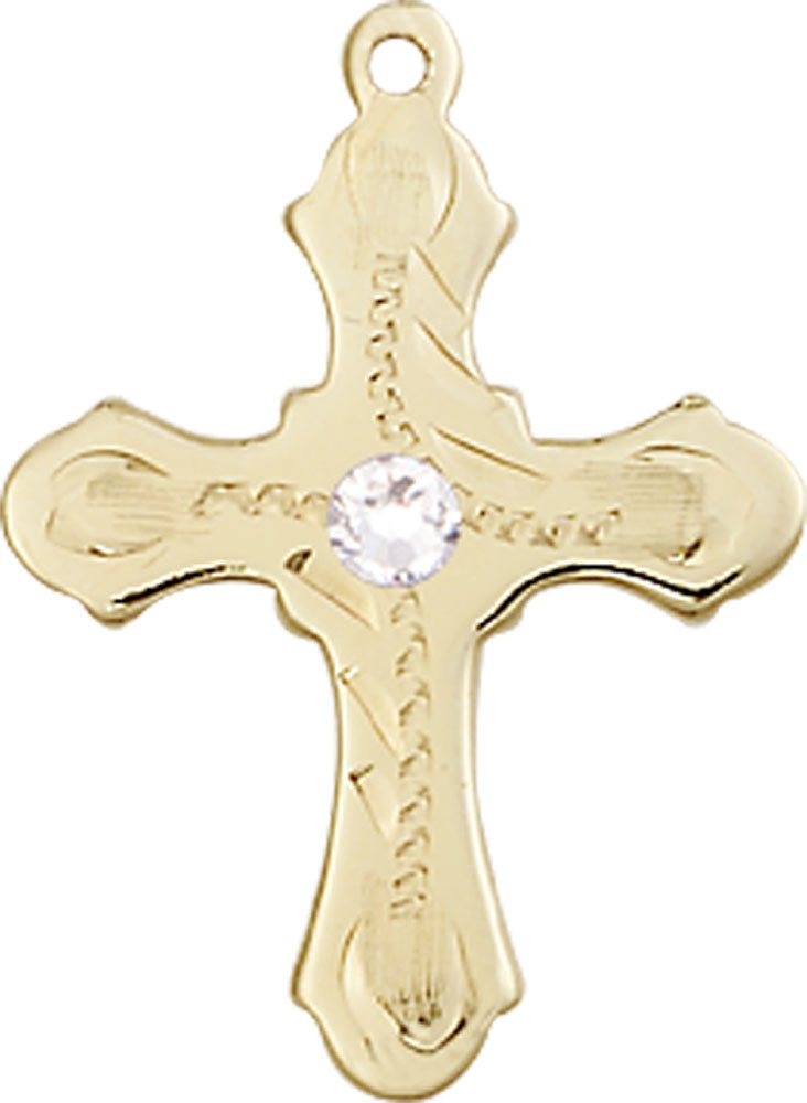 14kt Gold Cross Medal with a 3mm Crystal Swarovski stone