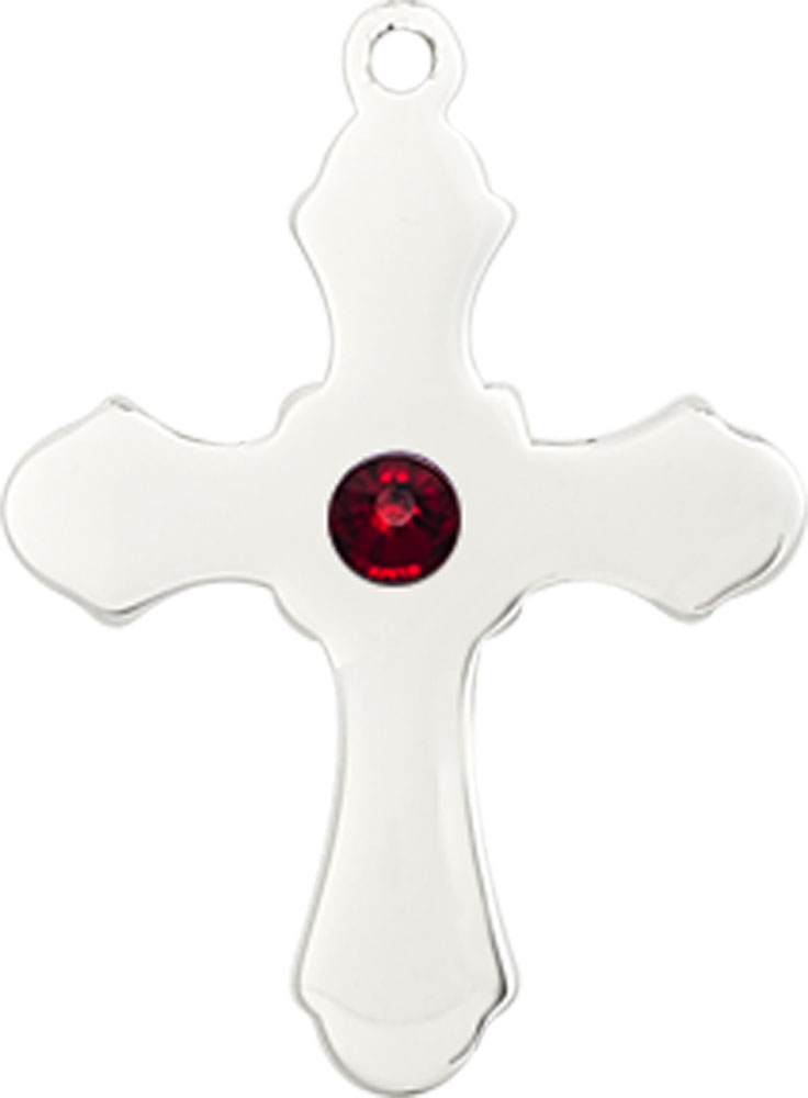 Sterling Silver Cross Medal with a 3mm Garnet Swarovski stone